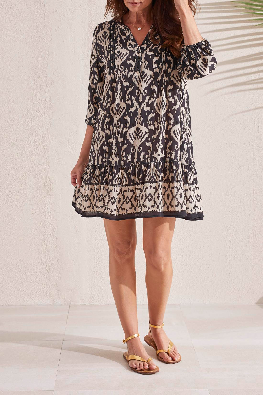 3/4 SLEEVE DRESS WITH BOTTOM FRILLS