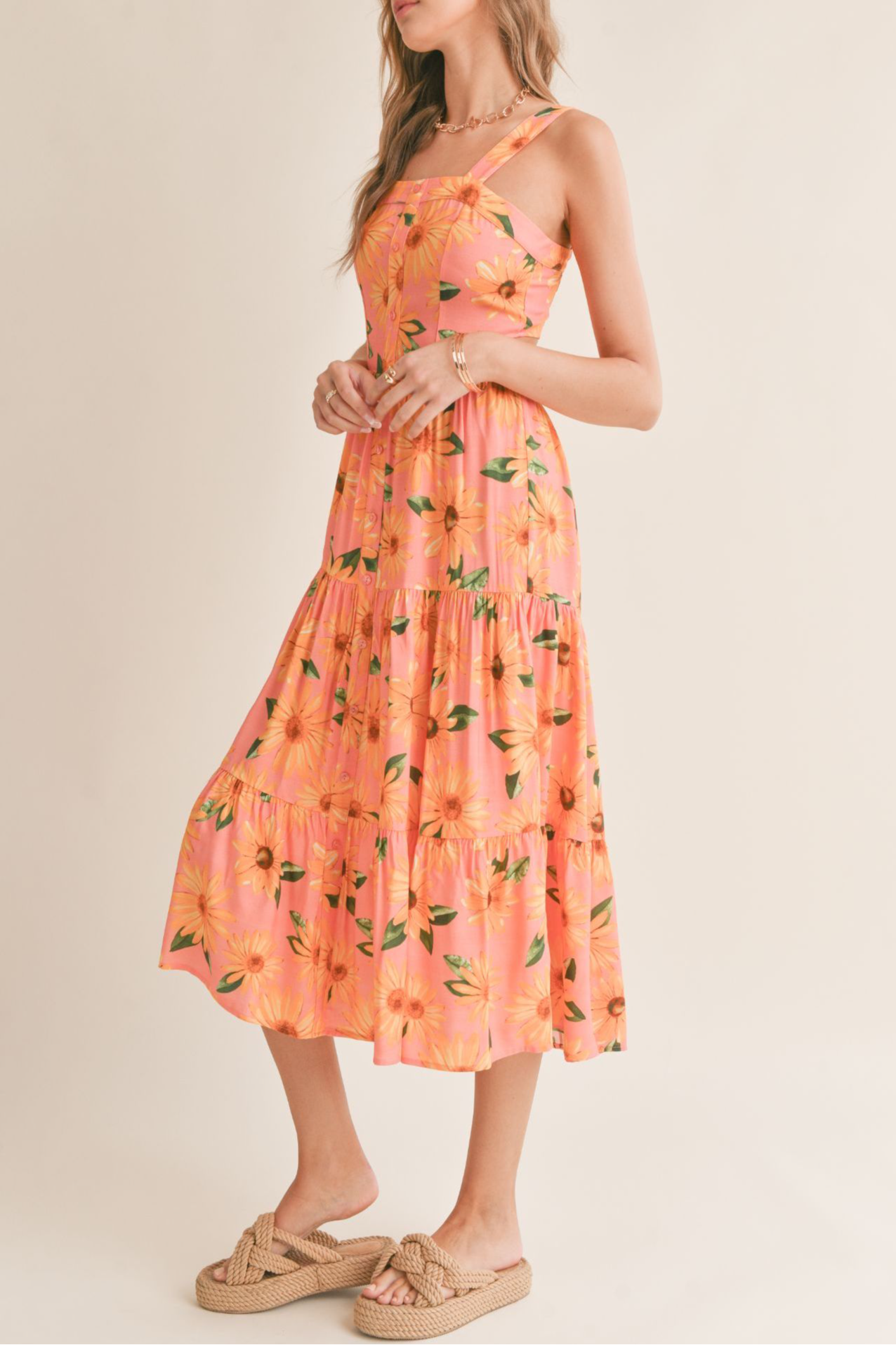 TIERED CUTOUT MAXI DRESS