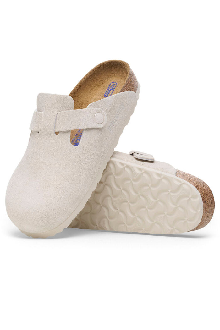 Boston Soft Footbed Narrow Width in Antique White Suede