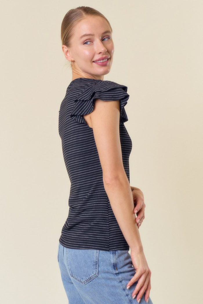 Striped V Neck Cap Sleeve Top