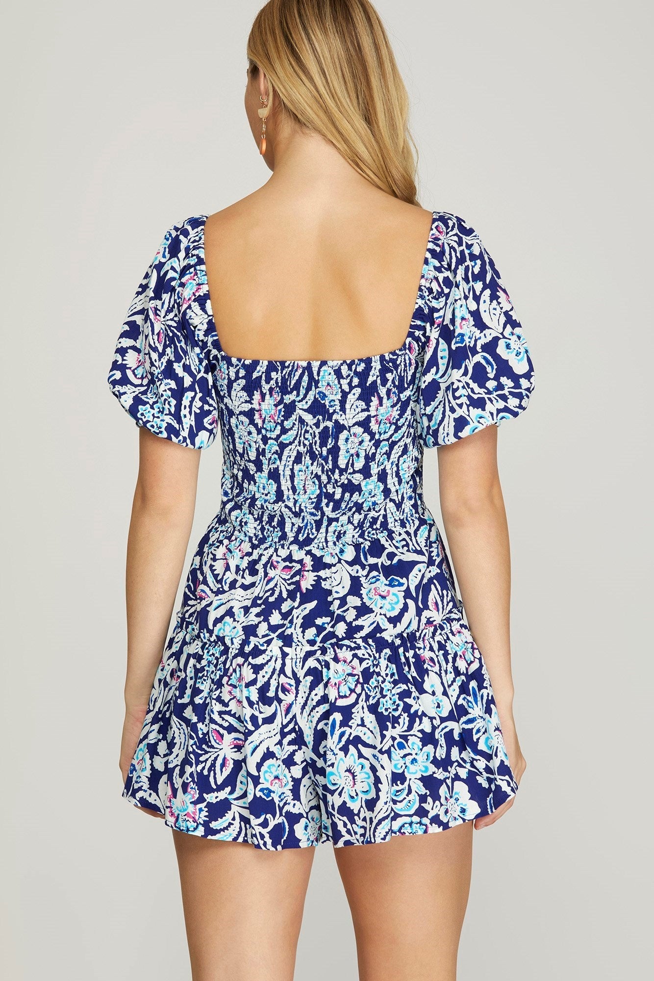 Short Sleeve Woven Print Romper