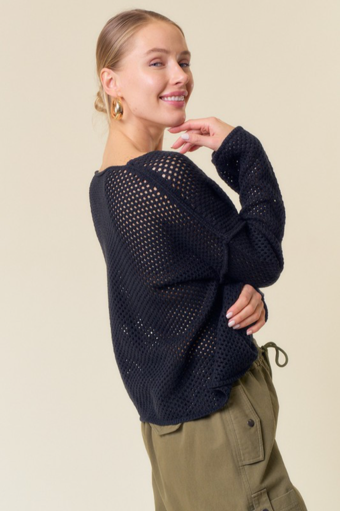 Vee Neck Fishnet Sweater
