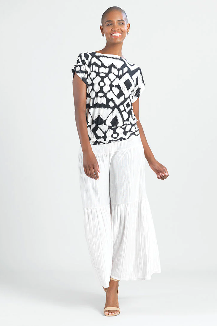 Ultra Soft Silky Pleated Print Blouson Top