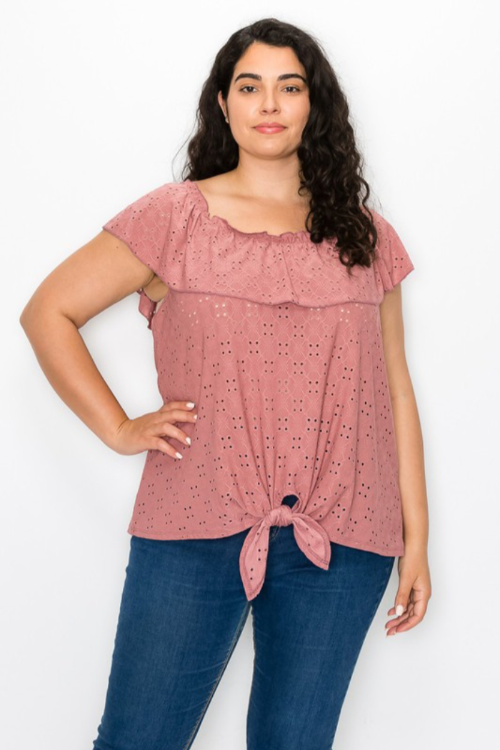 Tie Front Eyelit Blouse