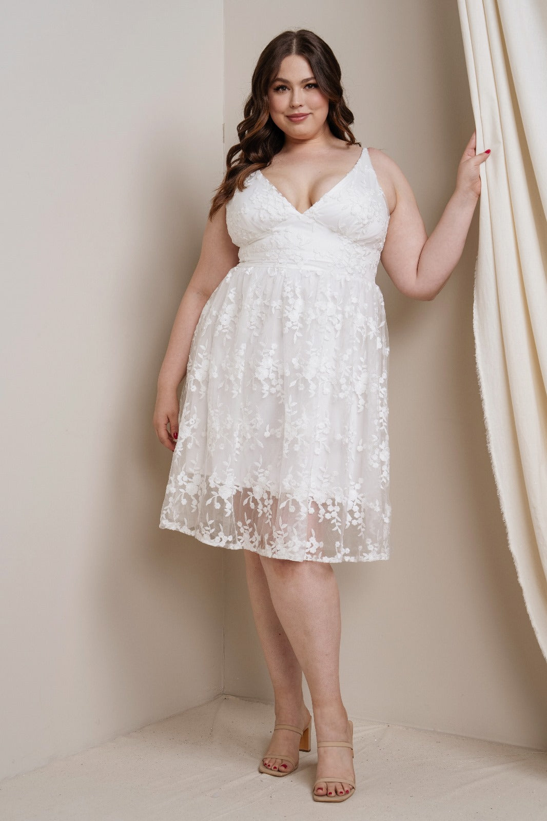 3D Applique Deep V-neck Dress