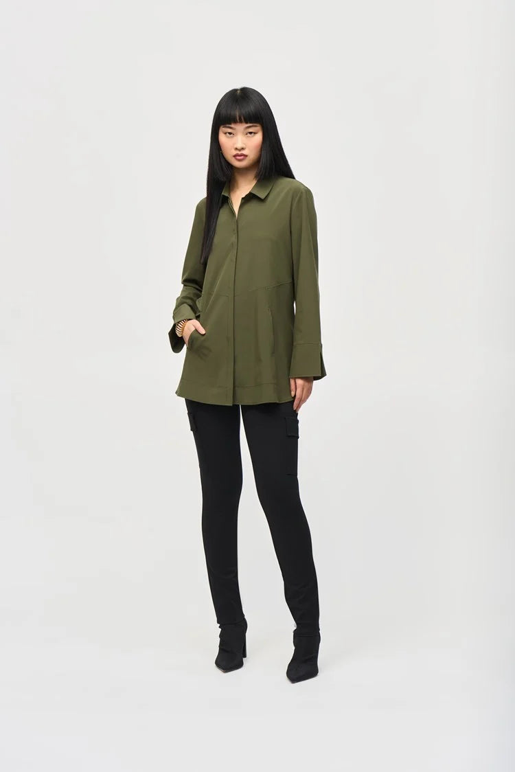 Woven Button-Down Blouse With Pockets - Iguana