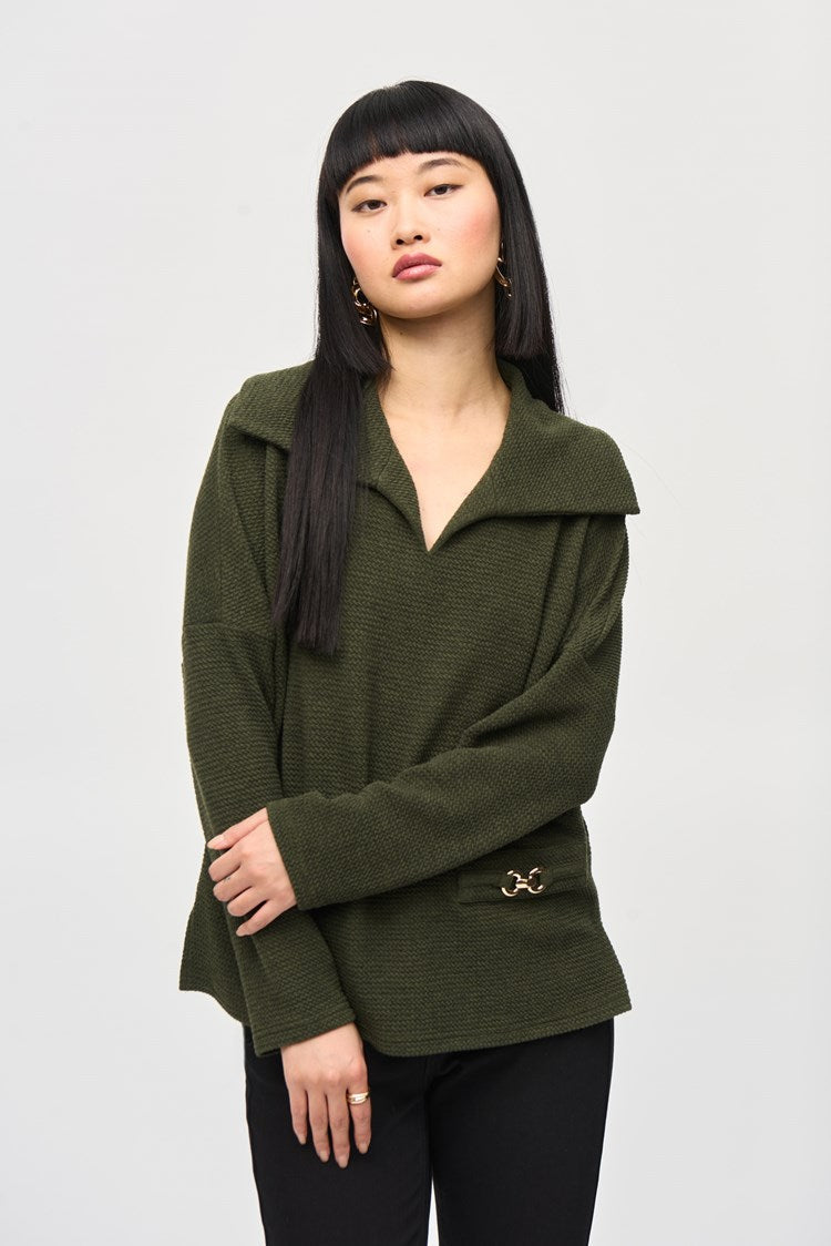 Textured Sweater Knit Boxy Top - Iguana