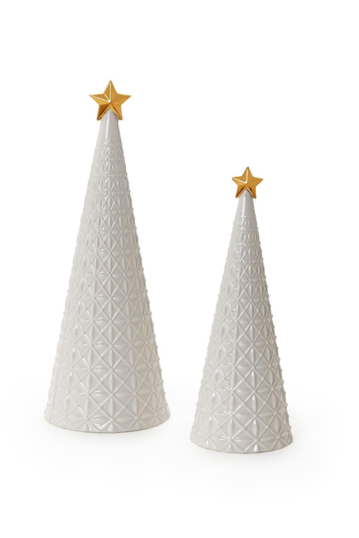 WHITE CHRISTMAS TREES W/STAR S/2