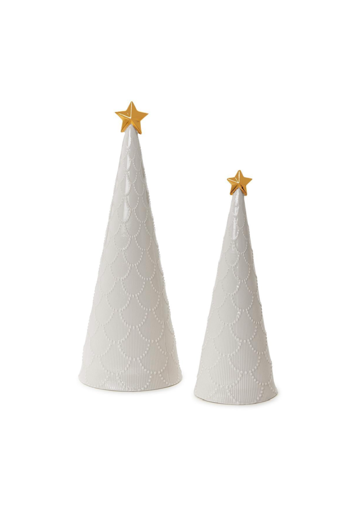 WHITE CHRISTMAS TREES W/STAR S/2