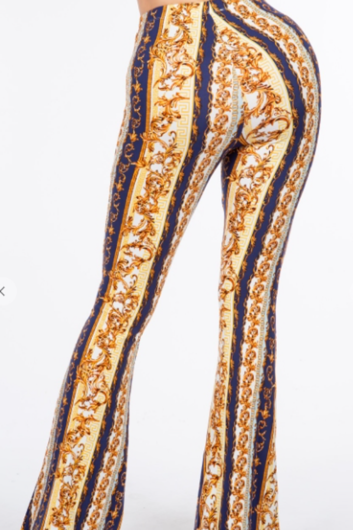 Baroque Chain Printed Flared Long Pant in Navy Print