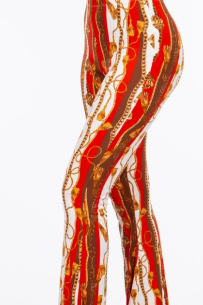 Baroque Chain Printed Flared Long Pant in Red Print