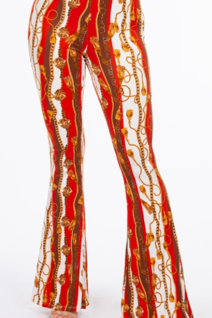 Baroque Chain Printed Flared Long Pant in Red Print