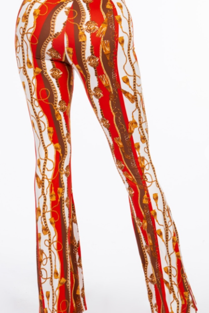 Baroque Chain Printed Flared Long Pant in Red Print