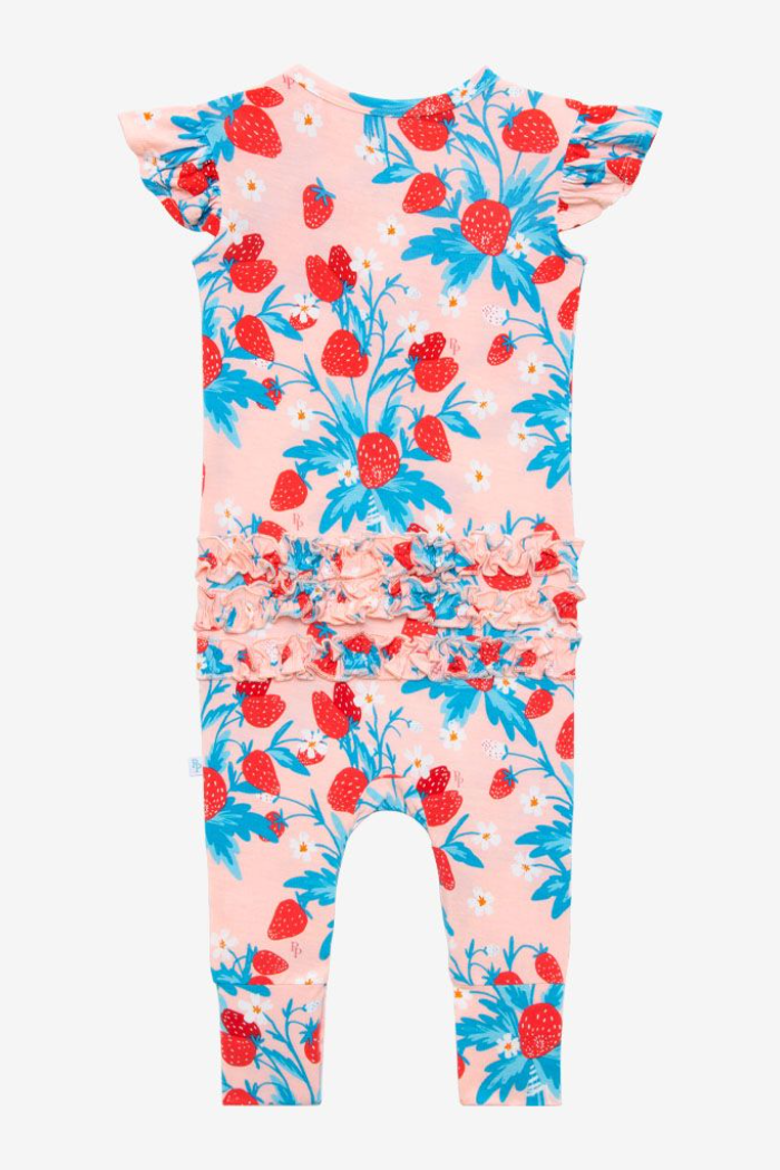 Strawberry Footless Ruffled Cap Sleeve Basic Romper