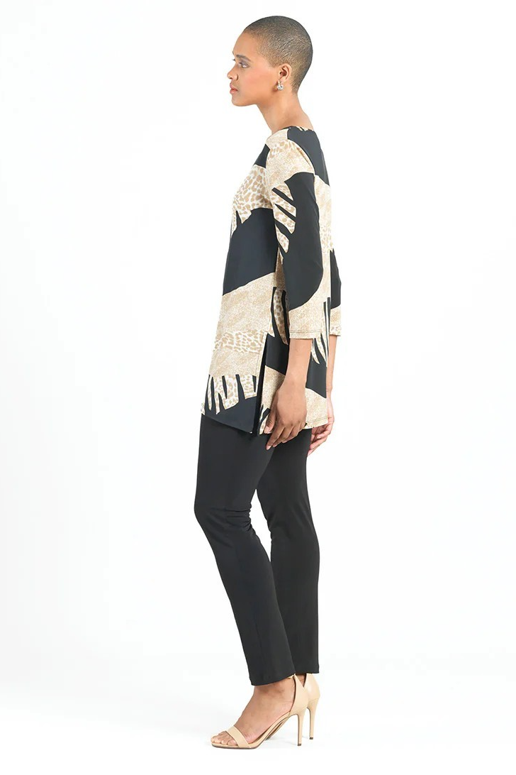 Animal-Palm Print Scoop Neck Soft Knit Tunic