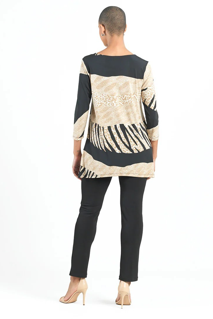 Animal-Palm Print Scoop Neck Soft Knit Tunic