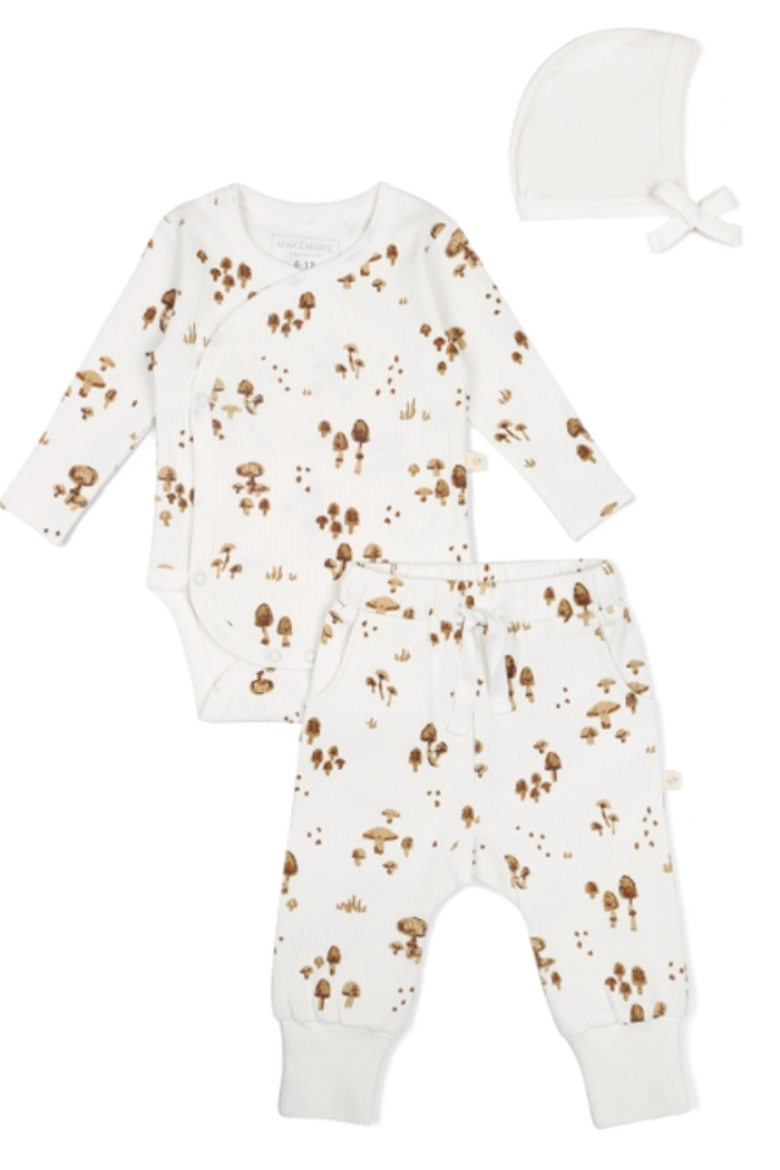 Organic Kimono Onesie & Pants Set-Fungi