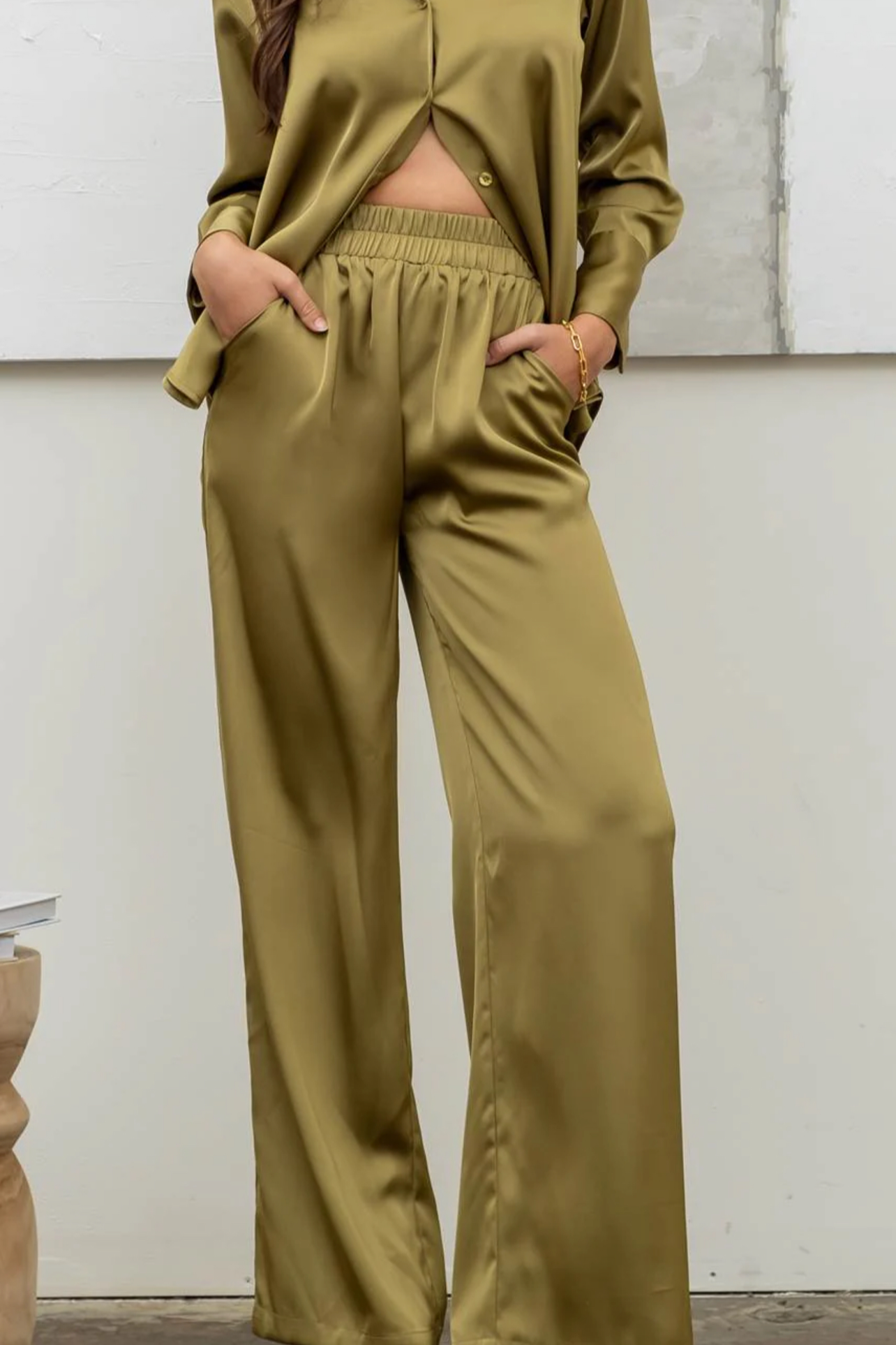Solid Satin Wide Leg Pants