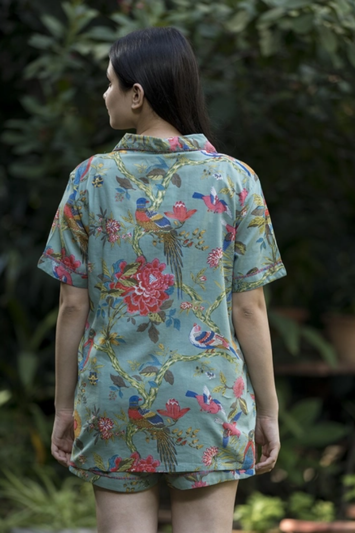 Bird Teal Shorts & Top Pj Set