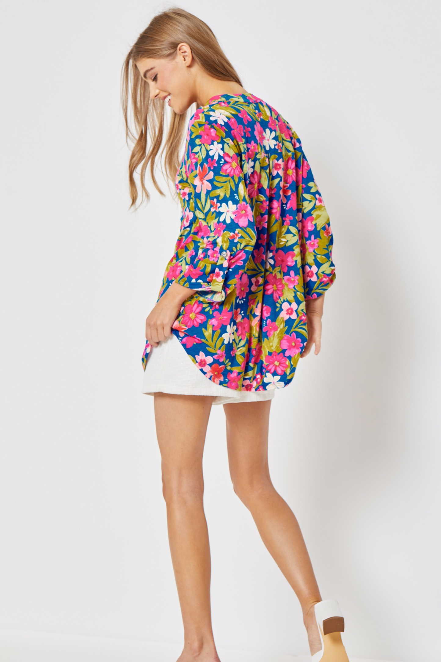 v neck 3/4 sleeve blouse