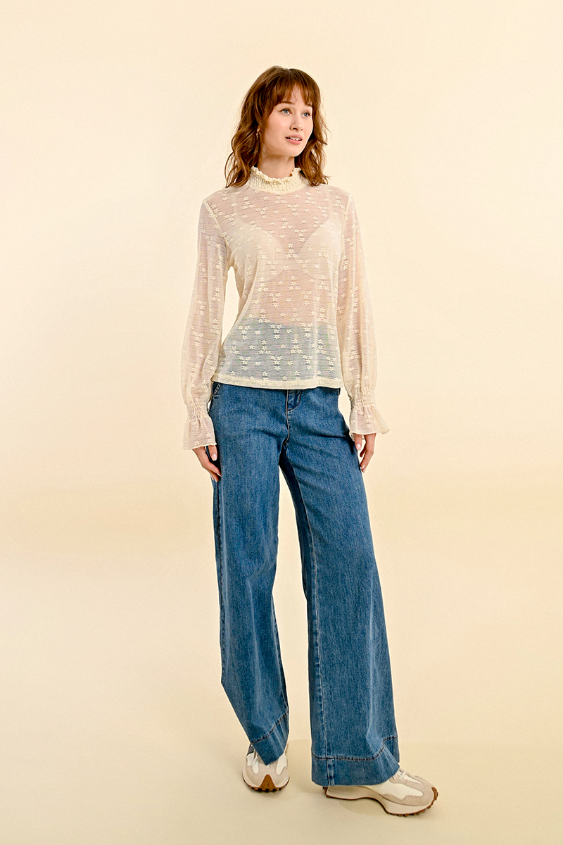 Transparent Cuffed Mock Neck Top
