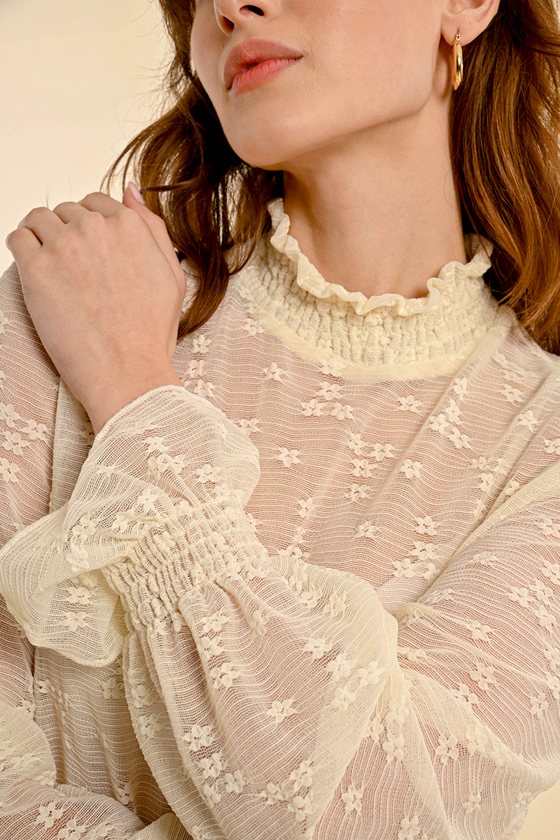 Transparent Cuffed Mock Neck Top