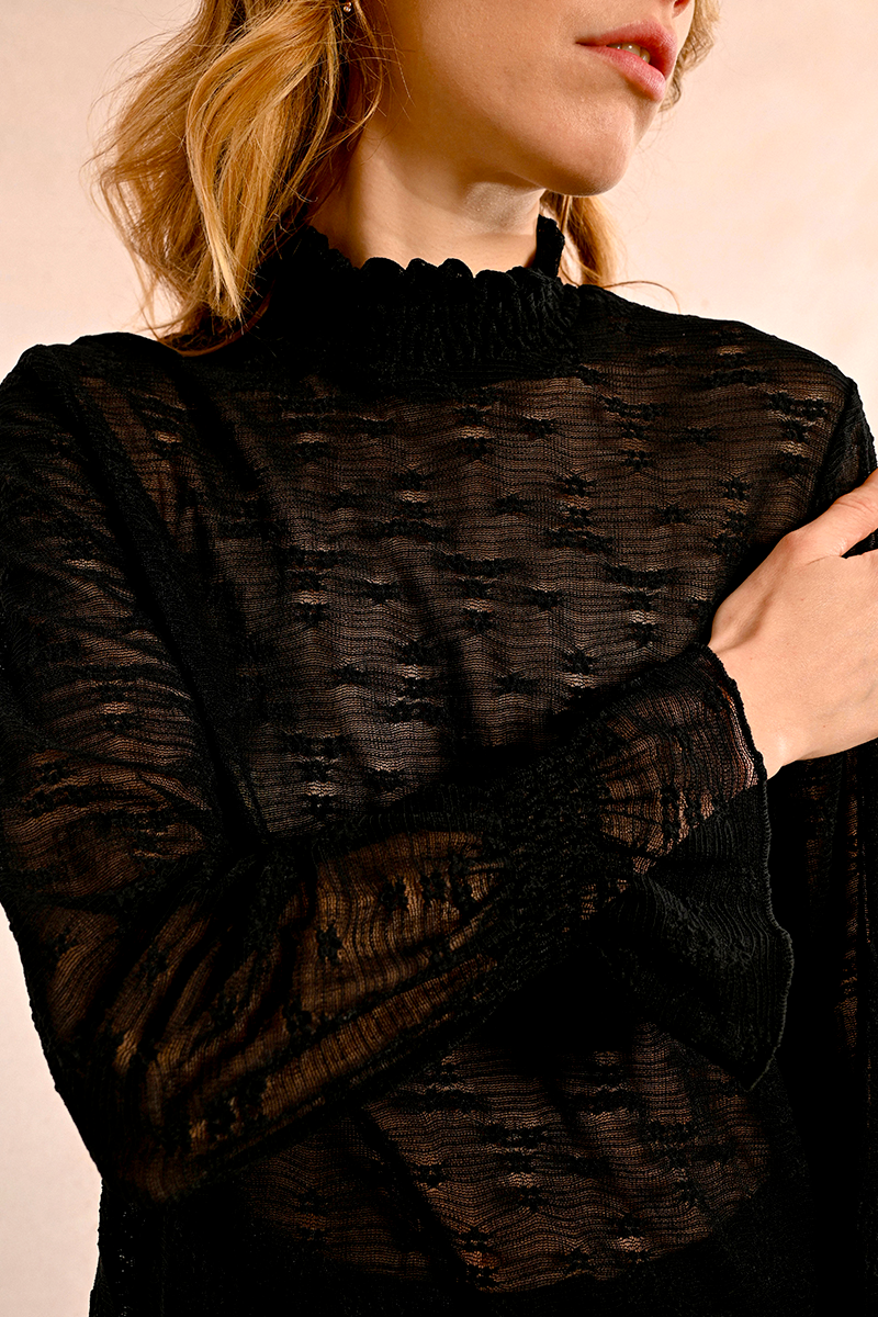 Transparent Cuffed Mock Neck Top