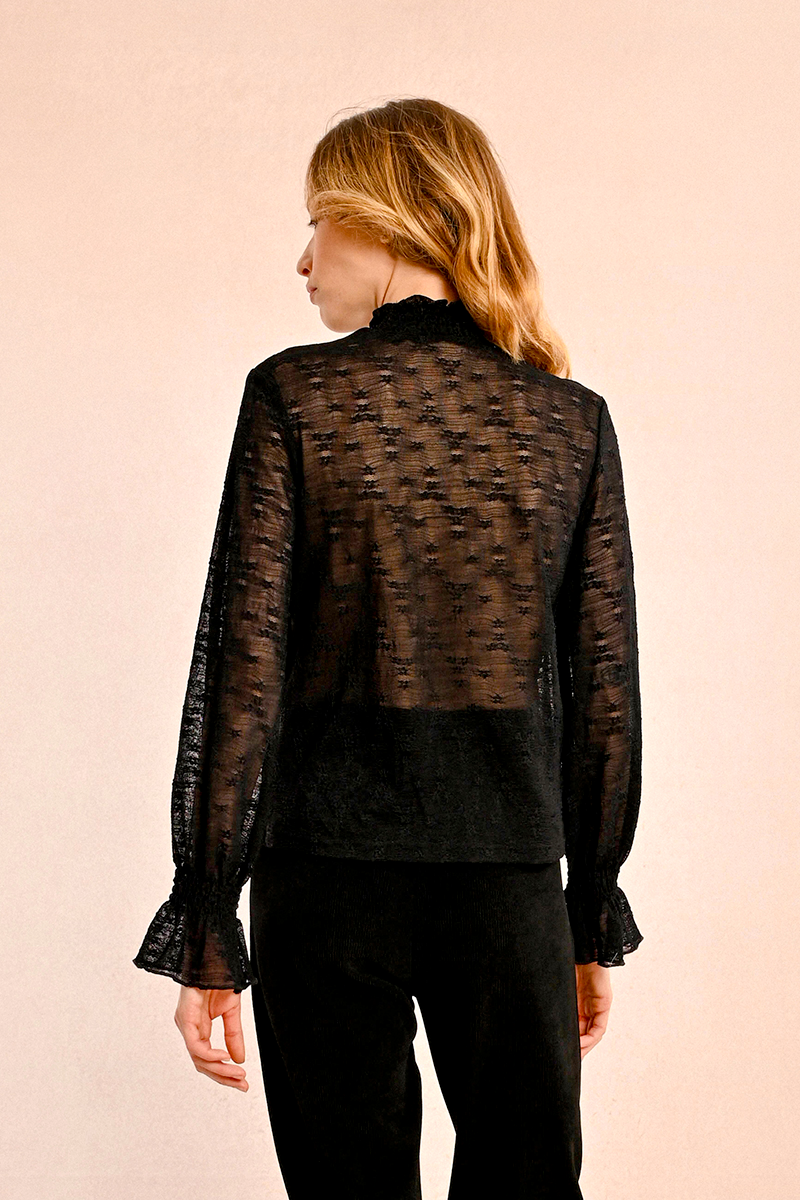 Transparent Cuffed Mock Neck Top