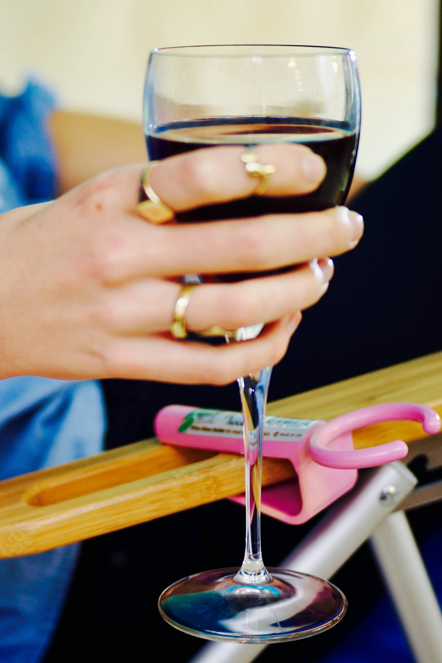 The Wine Hook - Wine Glass Holder for an outdoor chair