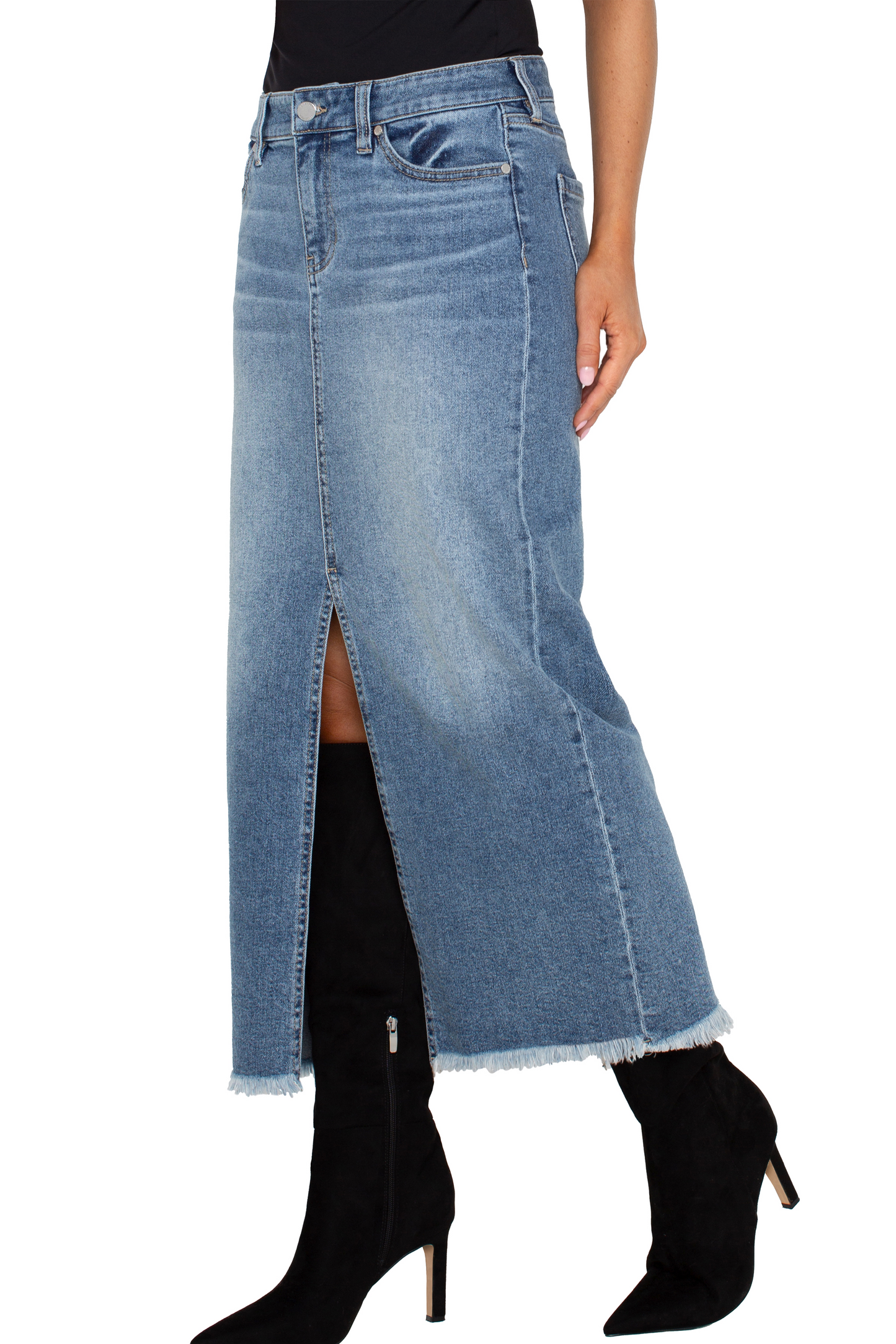5-Pocket Front Slit Maxi Skirt