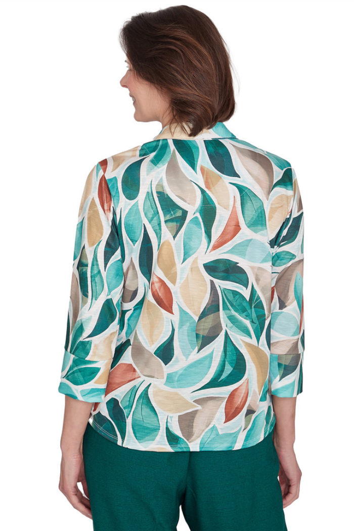 Abstract Leaf Bell Sleeve Top