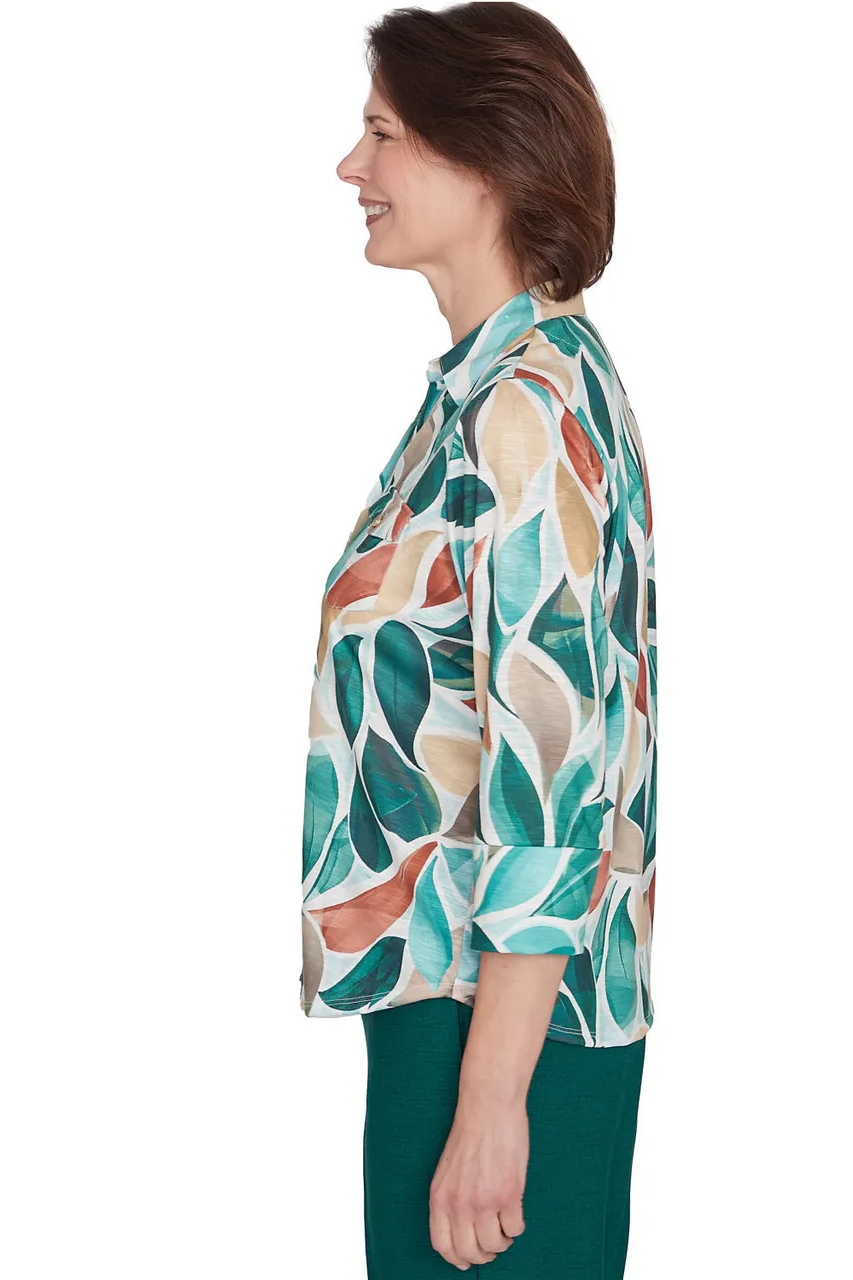 Abstract Leaf Bell Sleeve Top