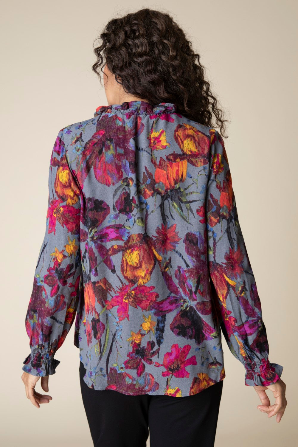 Vintage Print Flounce Collar Tunic