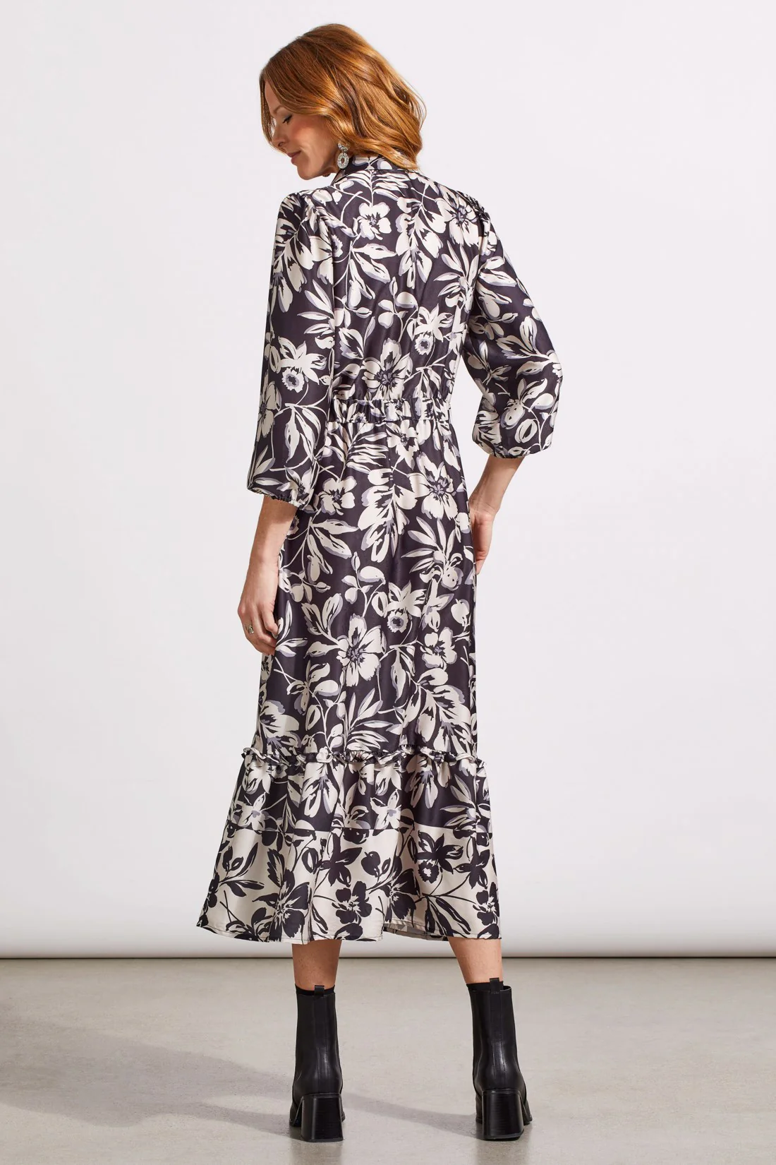 3/4 SLEEVE MAXI DRESS WITH TIE AT WAIST