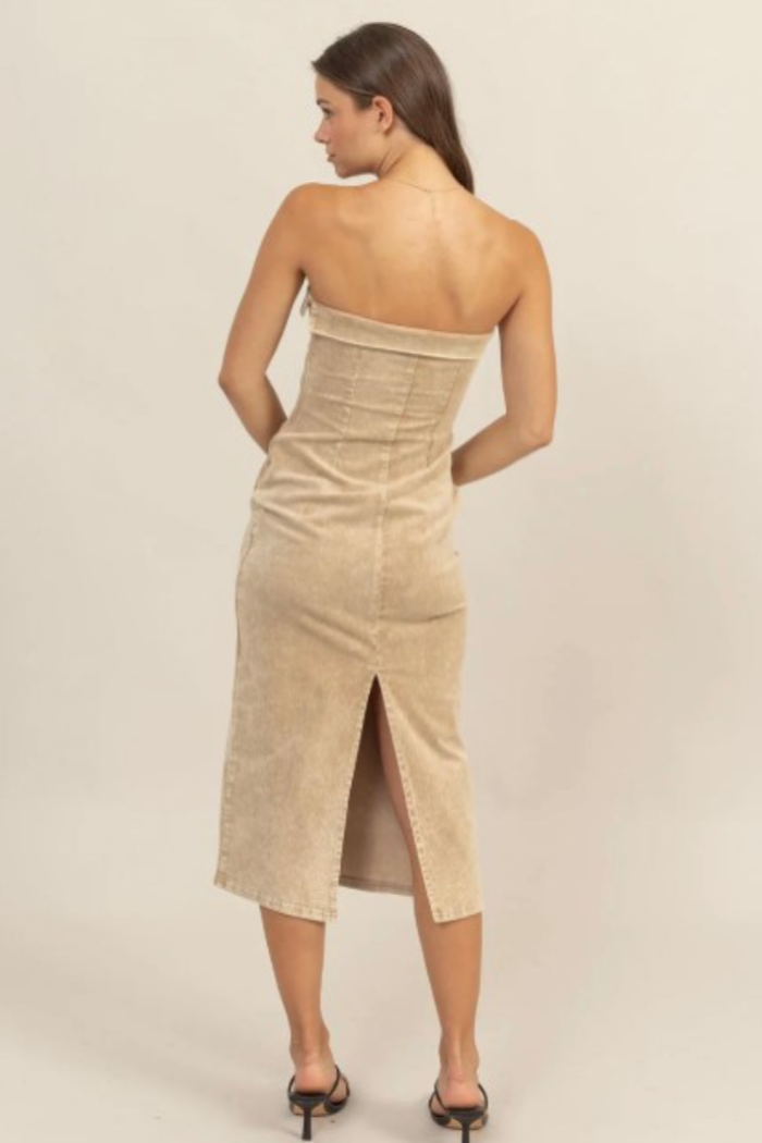 Washed Corduroy Strapless Dress