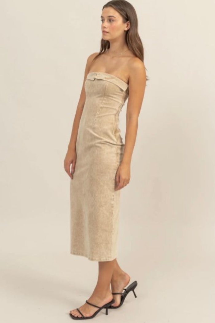 Washed Corduroy Strapless Dress
