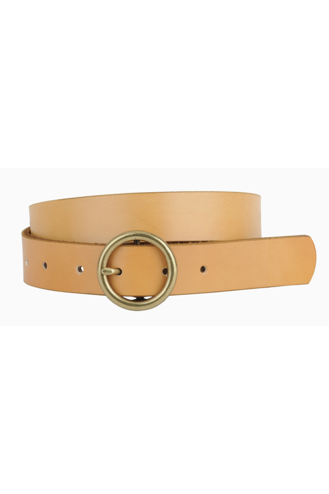 Brass-Toned Circle Buckle Leather Belt