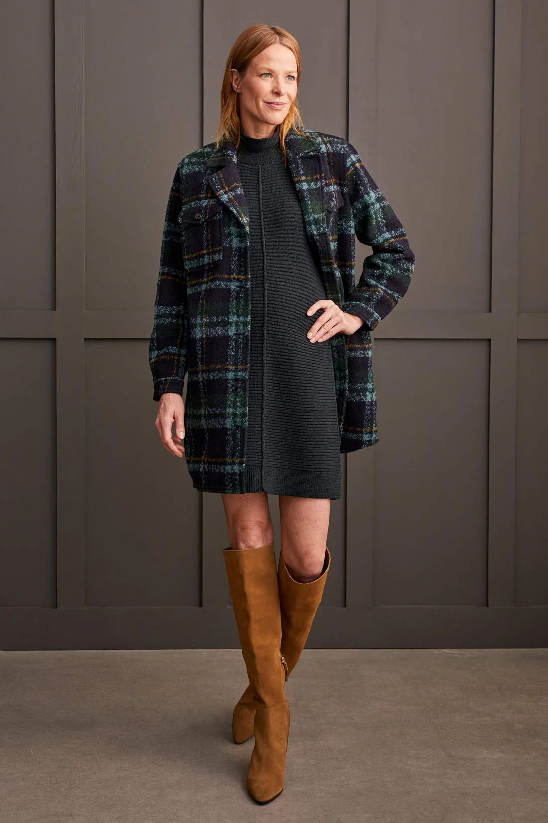 BOUCLE PLAID JACKET WITH NOTCH COLLAR