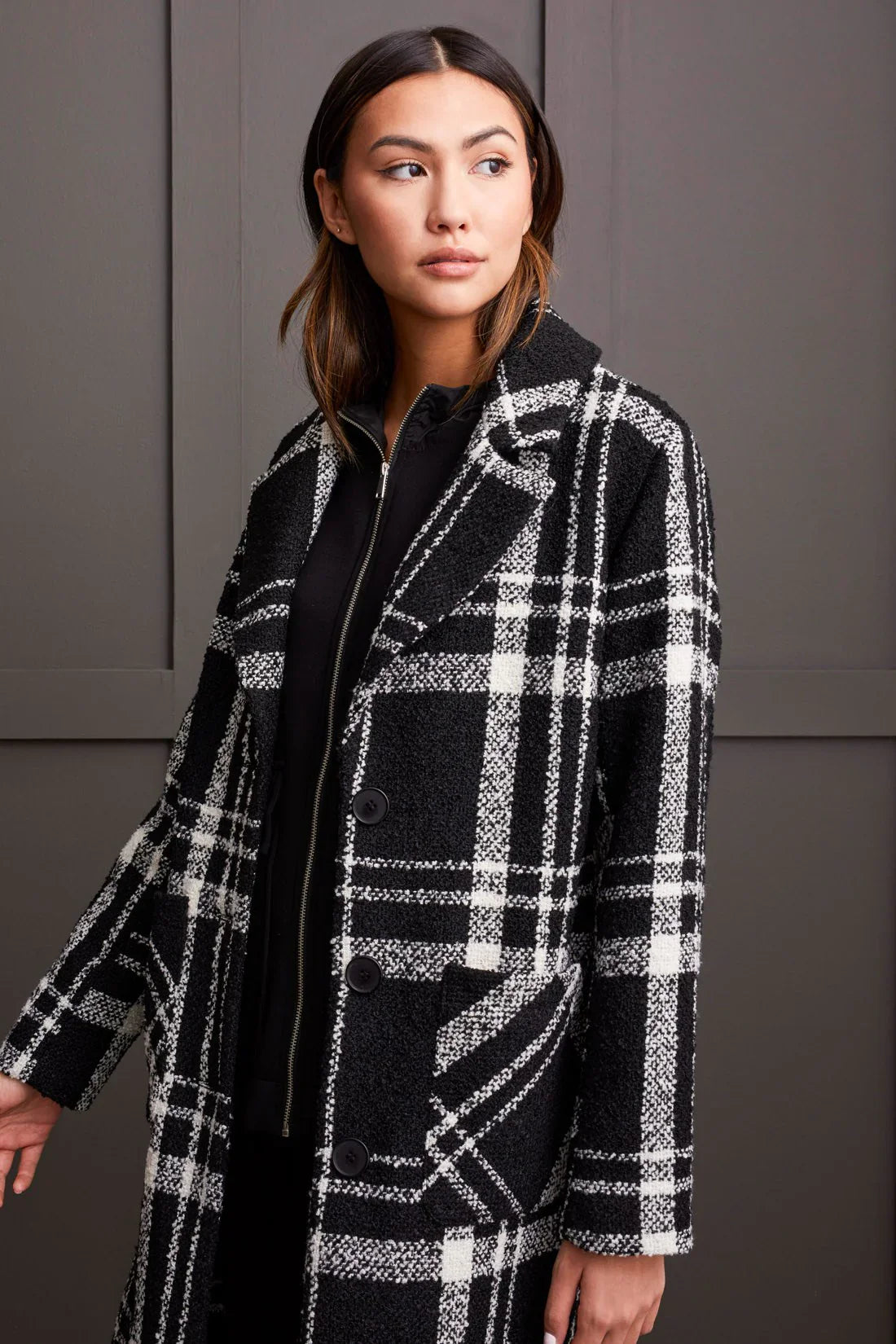 BOUCLE PLAID DUSTER COAT