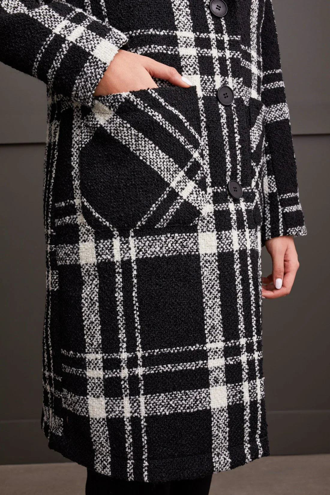BOUCLE PLAID DUSTER COAT