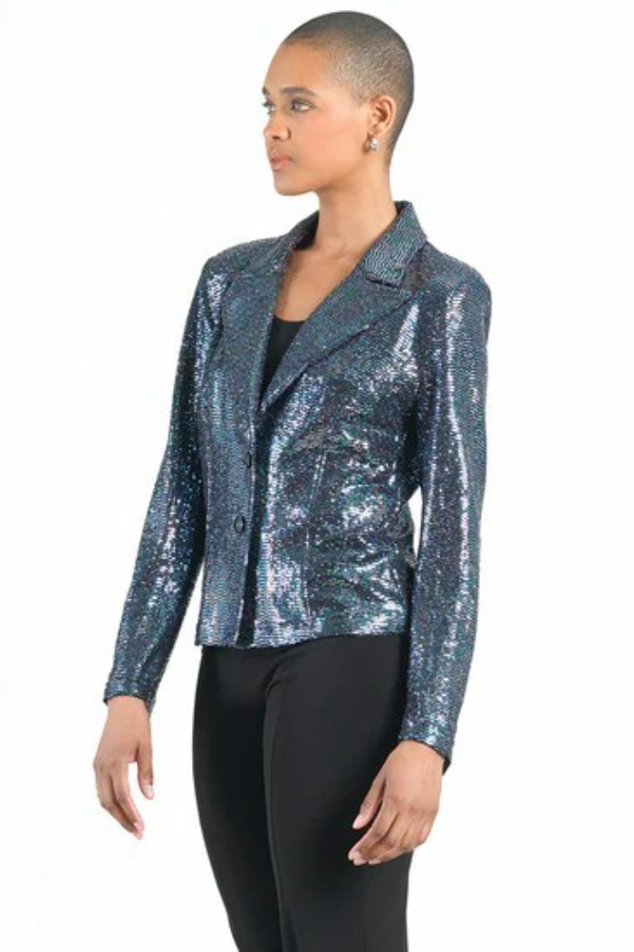 Shimmer Button Knit Jacket with Modern Lapel