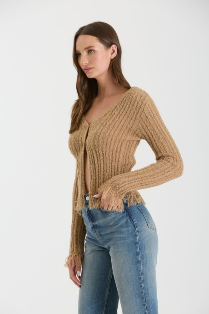 Vee Neck Fringe Cardigan