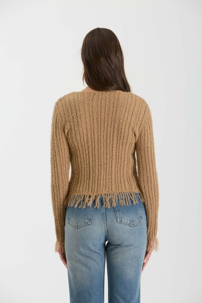 Vee Neck Fringe Cardigan