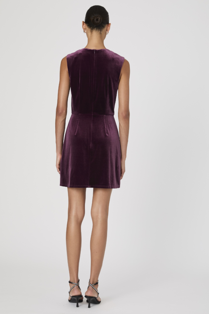 Stretch Velvet Square Neck Dress - Burgundy Red