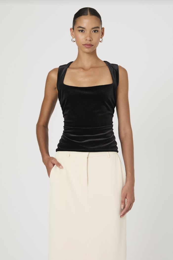 Stretch Velvet Corset Top - Black