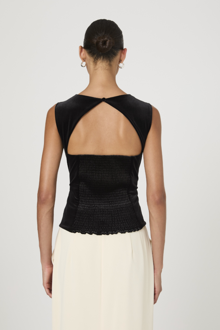 Stretch Velvet Corset Top - Black