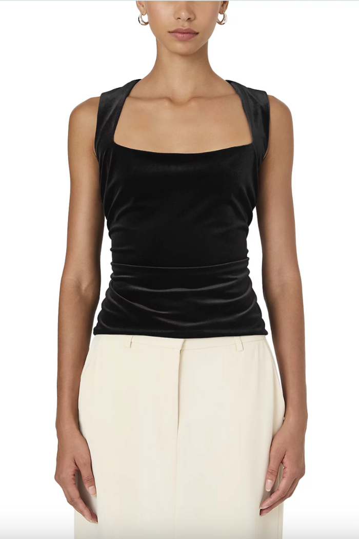 Stretch Velvet Corset Top - Black