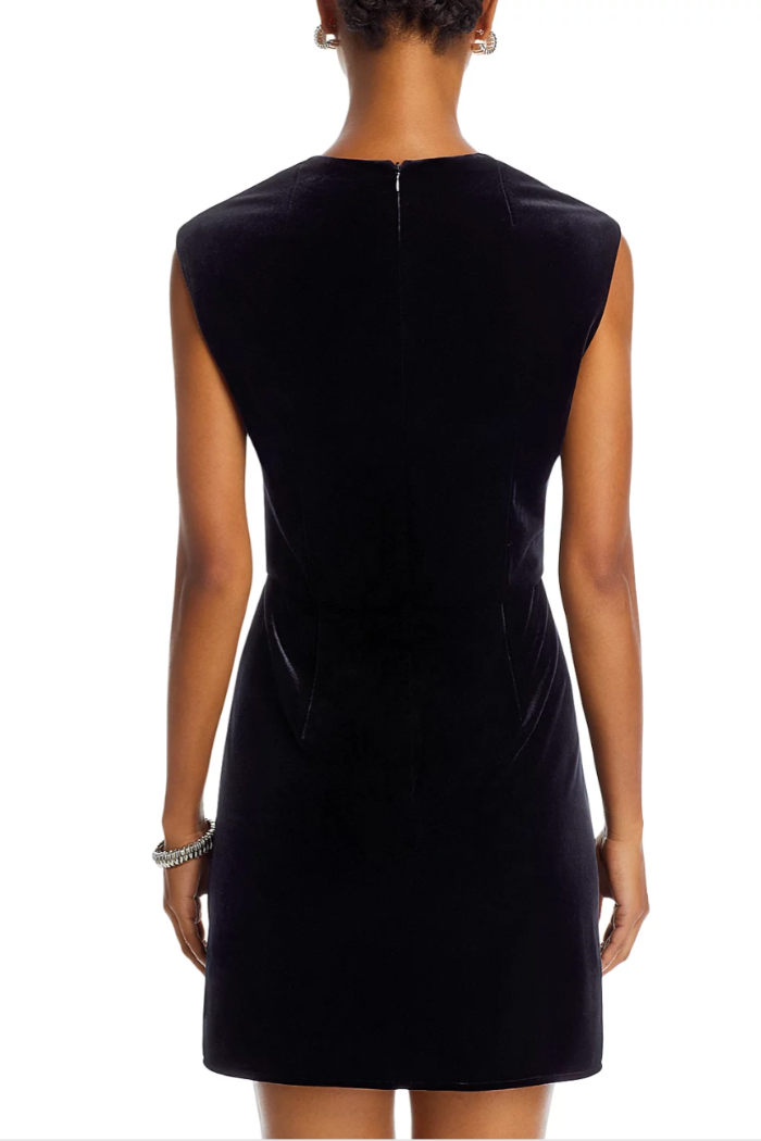Stretch Velvet Square Neck Dress - Black
