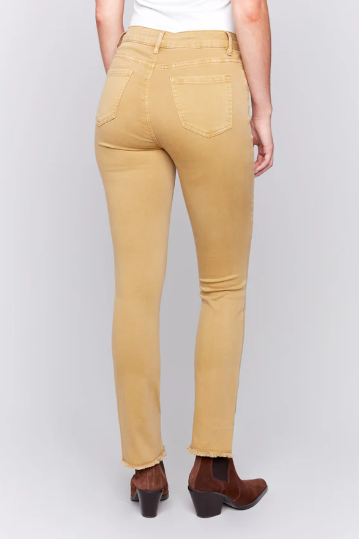 Bootcut Twill Pants with Asymmetrical Hem