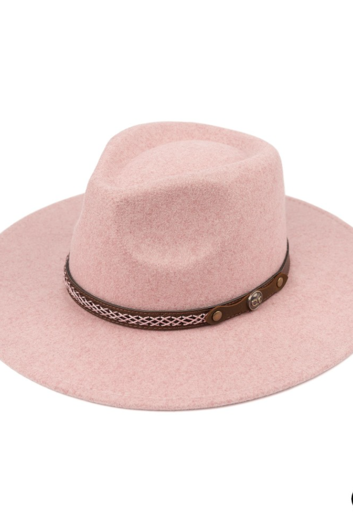 C.C Panama Vegan Felt Hat w/ Leather Belt
